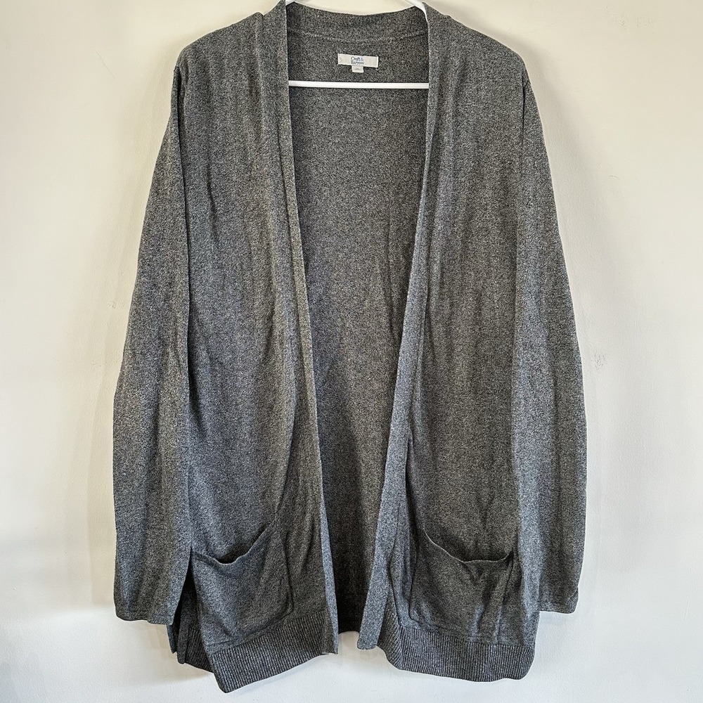 Women's Croft & Barrow Cardigan With Pockets Charcoal Dark Gray 1X Basic Neutral